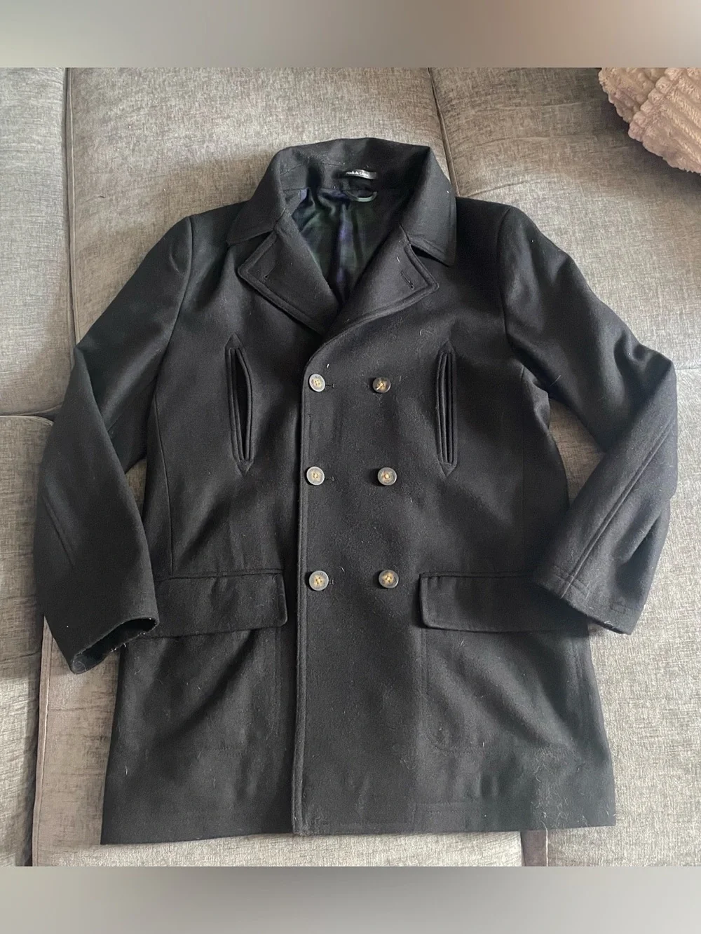 Ralph Lauren Black Double-Breasted Wool Peacoat